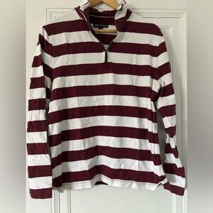 J. Crew Burgundy and White Striped Rugby Shirt